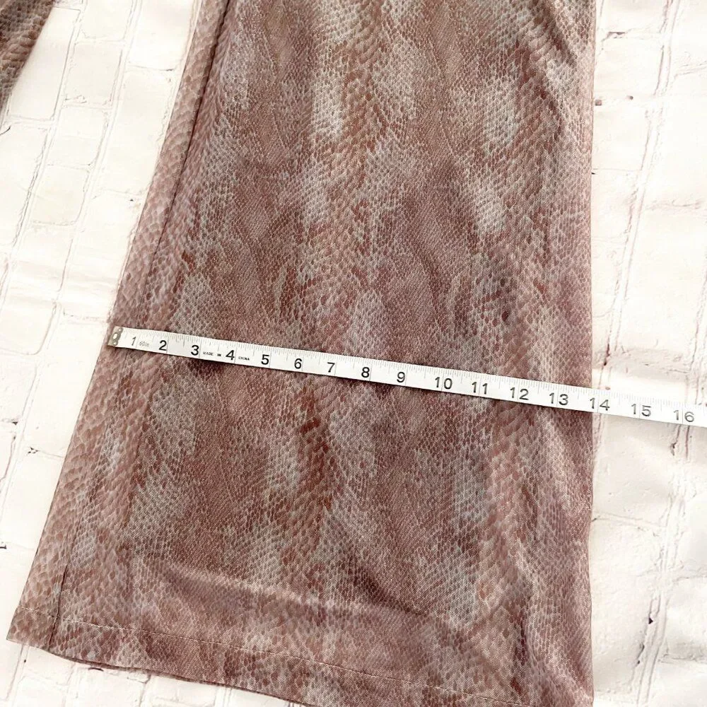 Cache Snake Print Lined mesh Sheer Flowy Palazzo Purple Taupe Wide Leg Pants M - Picture 9 of 12